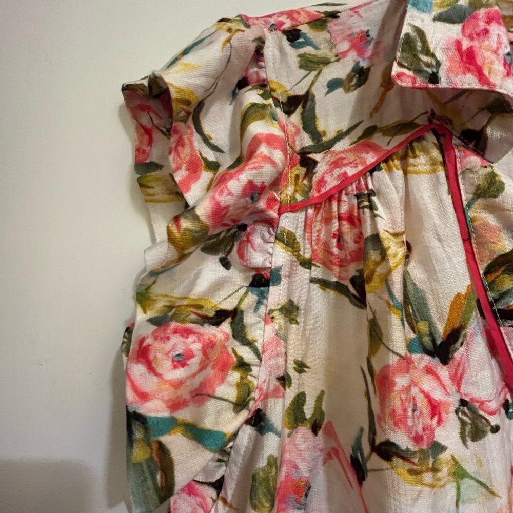 Umgee Womens Ruffled Sleeveless Off White Dress w/pink flowers & Foliage,Sz XL - Picture 5 of 8